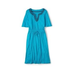 BODEN Estelle dress size 16 Long Turquoise WH777 Linen Blend Drawstring Waist